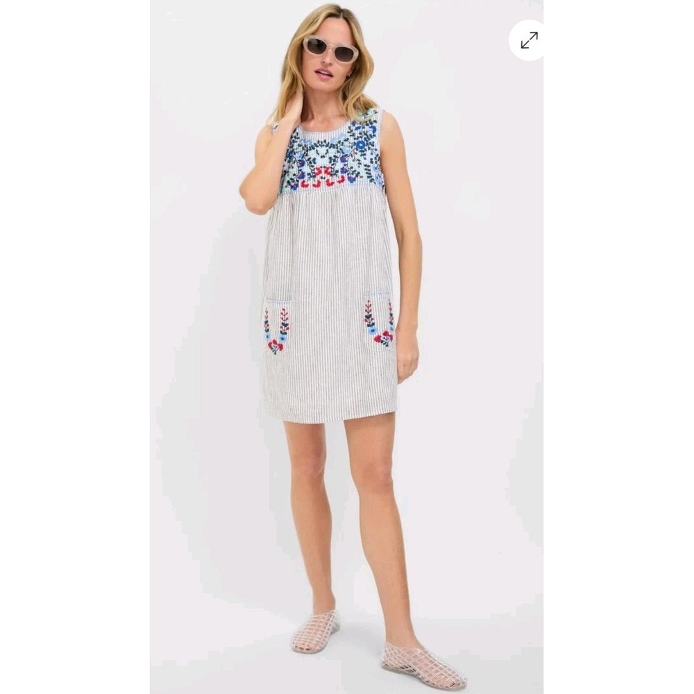 NWT Tuckernuck Sunny Mini Dress Women's Medium Linen Embroidred Striped